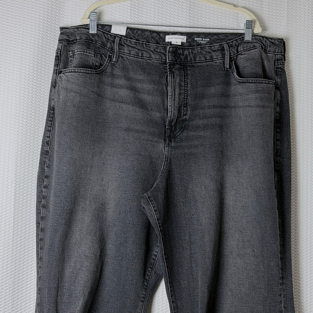 Good American Good Ease Relaxed Edgy 16 Black Distressed Wide Leg Jeans Raw Hem - Picture 3 of 10